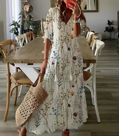 Olivia - Boho Vintage V-Neck Summer Dress