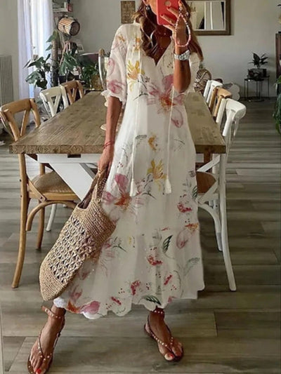 Olivia - Boho Vintage V-Neck Summer Dress