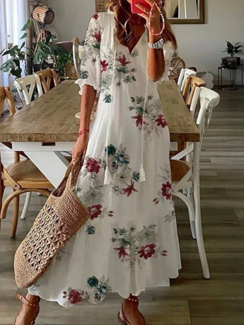 Olivia - Boho Vintage V-Neck Summer Dress